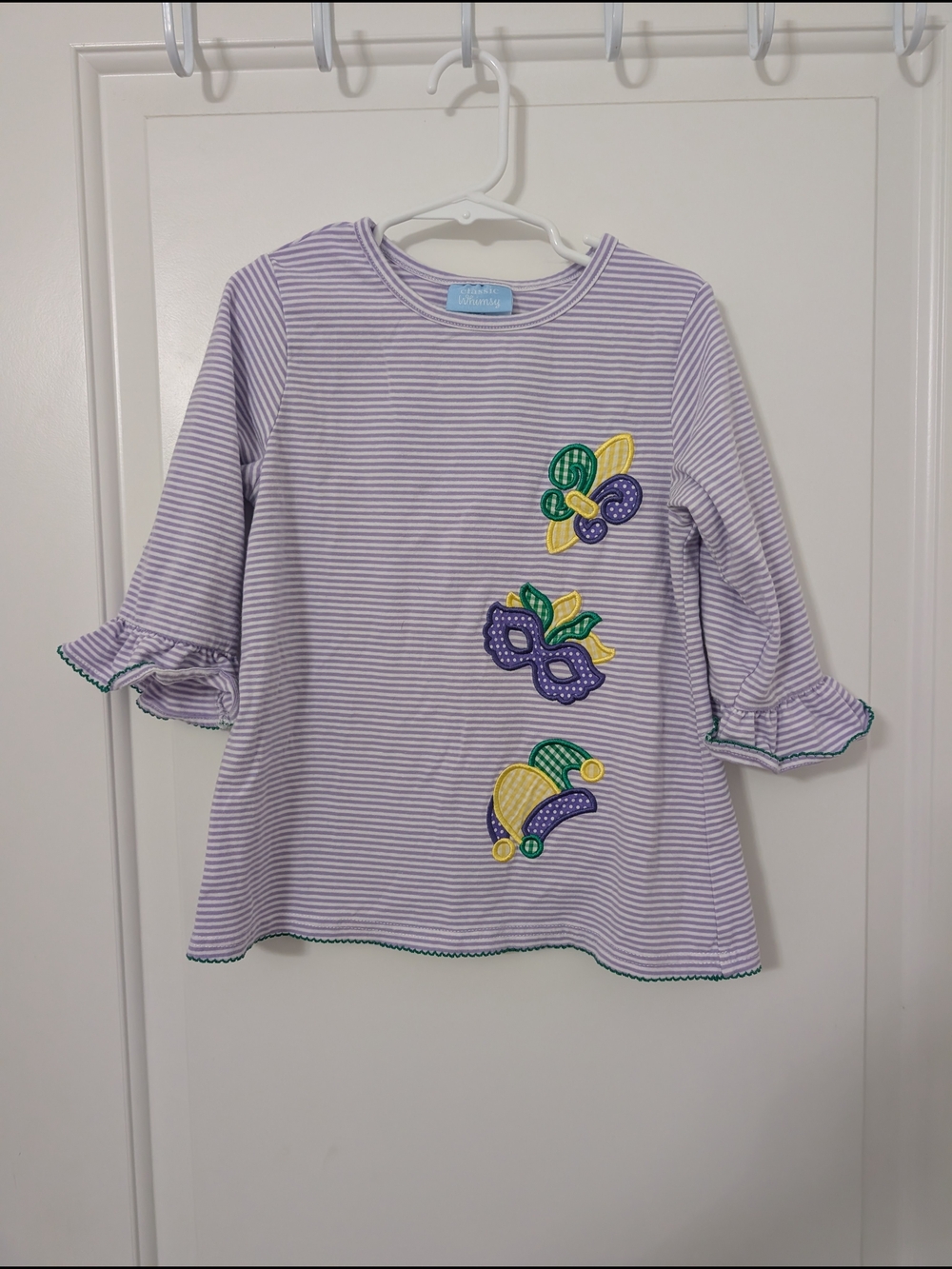 Classic Whimsy Mardi Gras Appliqué Stripe Dress Girls Size 6